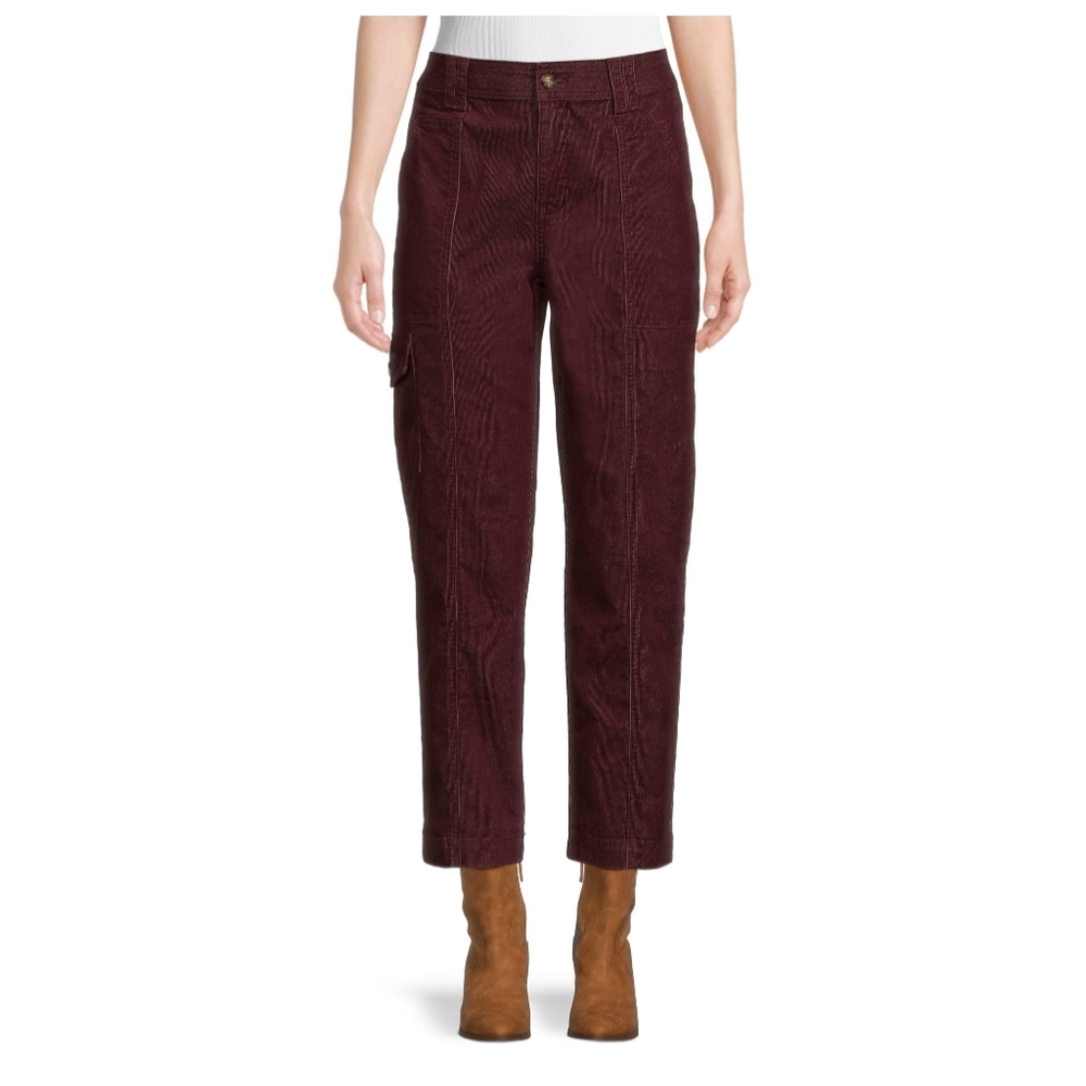 Time and Tru Women's Corduroy Straight Utility Pants, Inseam 27" Rustic Plum NWT